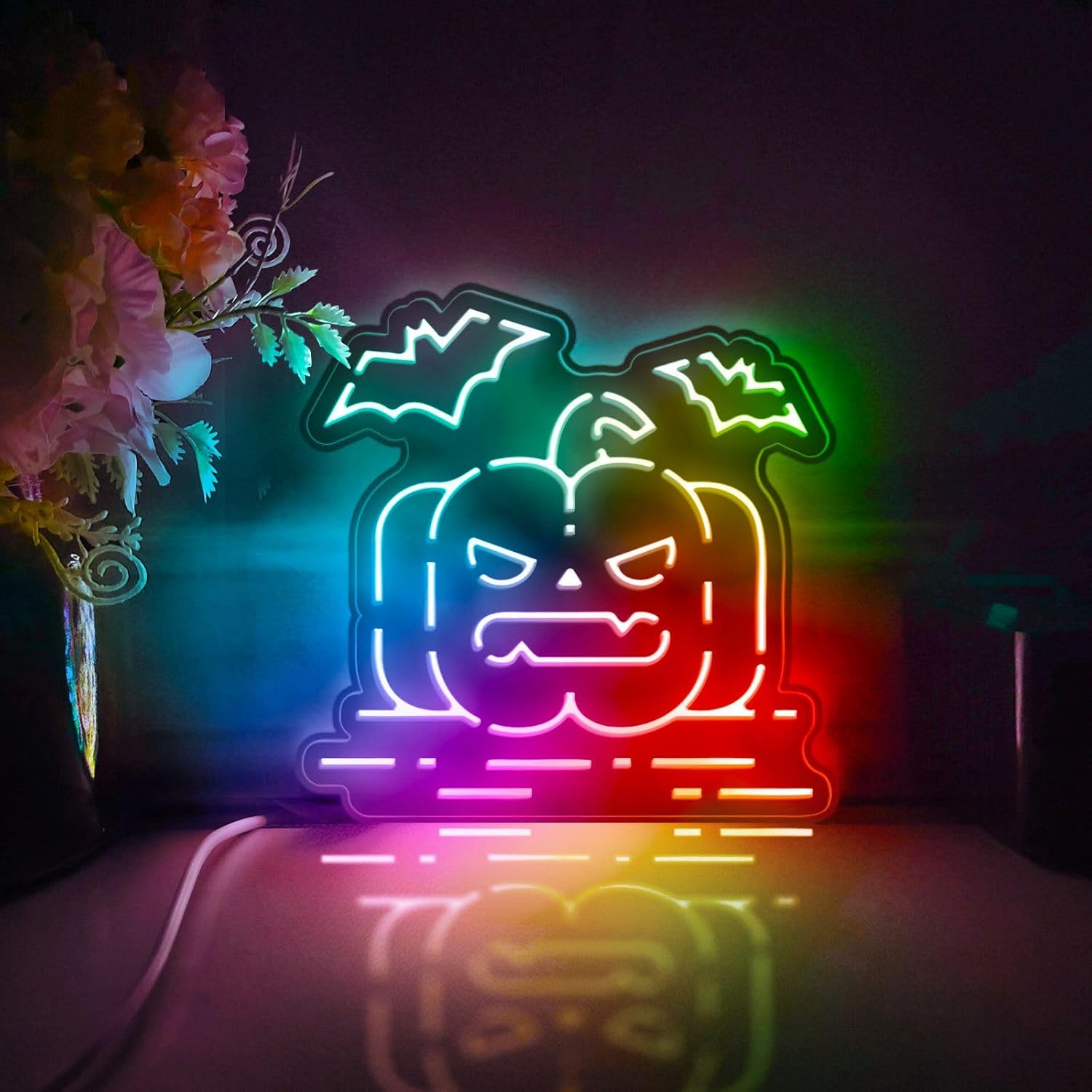 Pumpkin and Bat Led Light Box